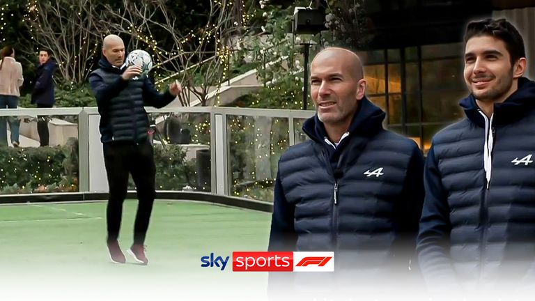 Zinedine Zidane with Esteban Ocon at an Alpine media day